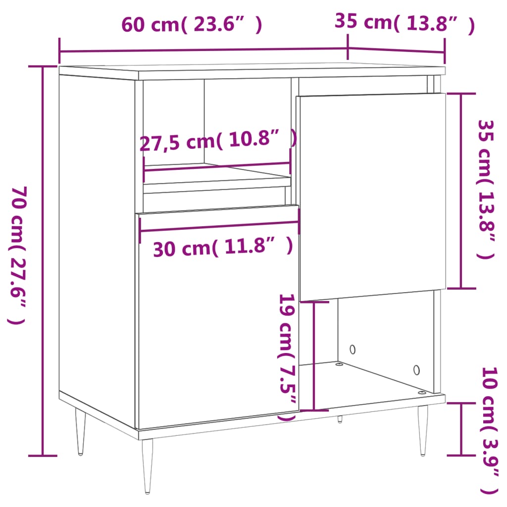 Buffet 60x35x70 cm en bois travaillé