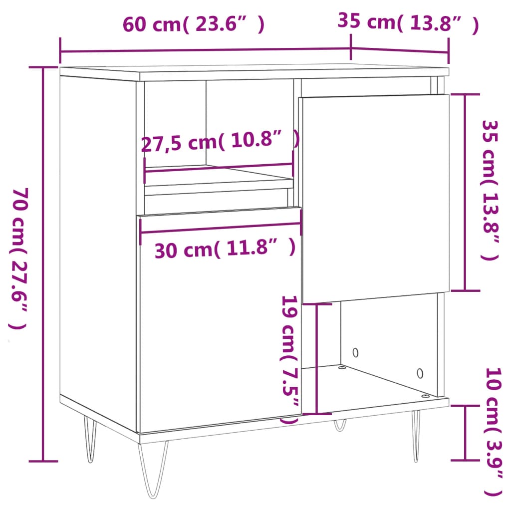 Dressoir 60x30x75 cm bewerkt hout eikenkleurig