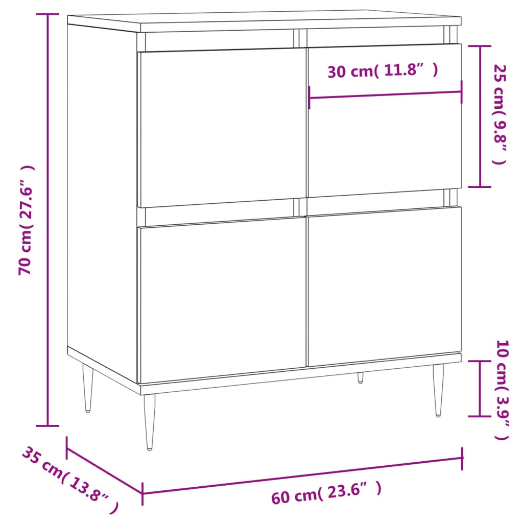 Dressoir 60x35x70 cm bewerkt hout