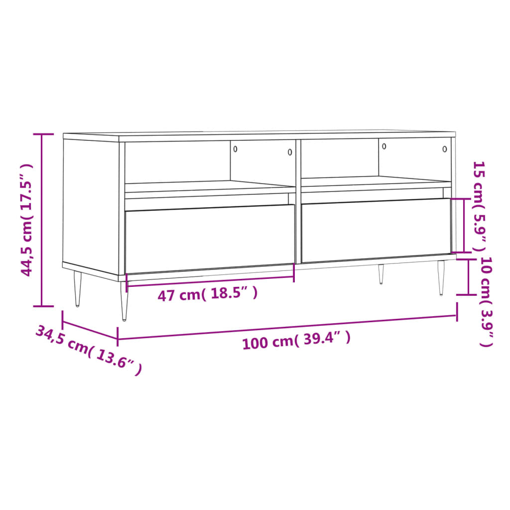 Meuble TV 100x34,5x44,5 cm en bois travaillé