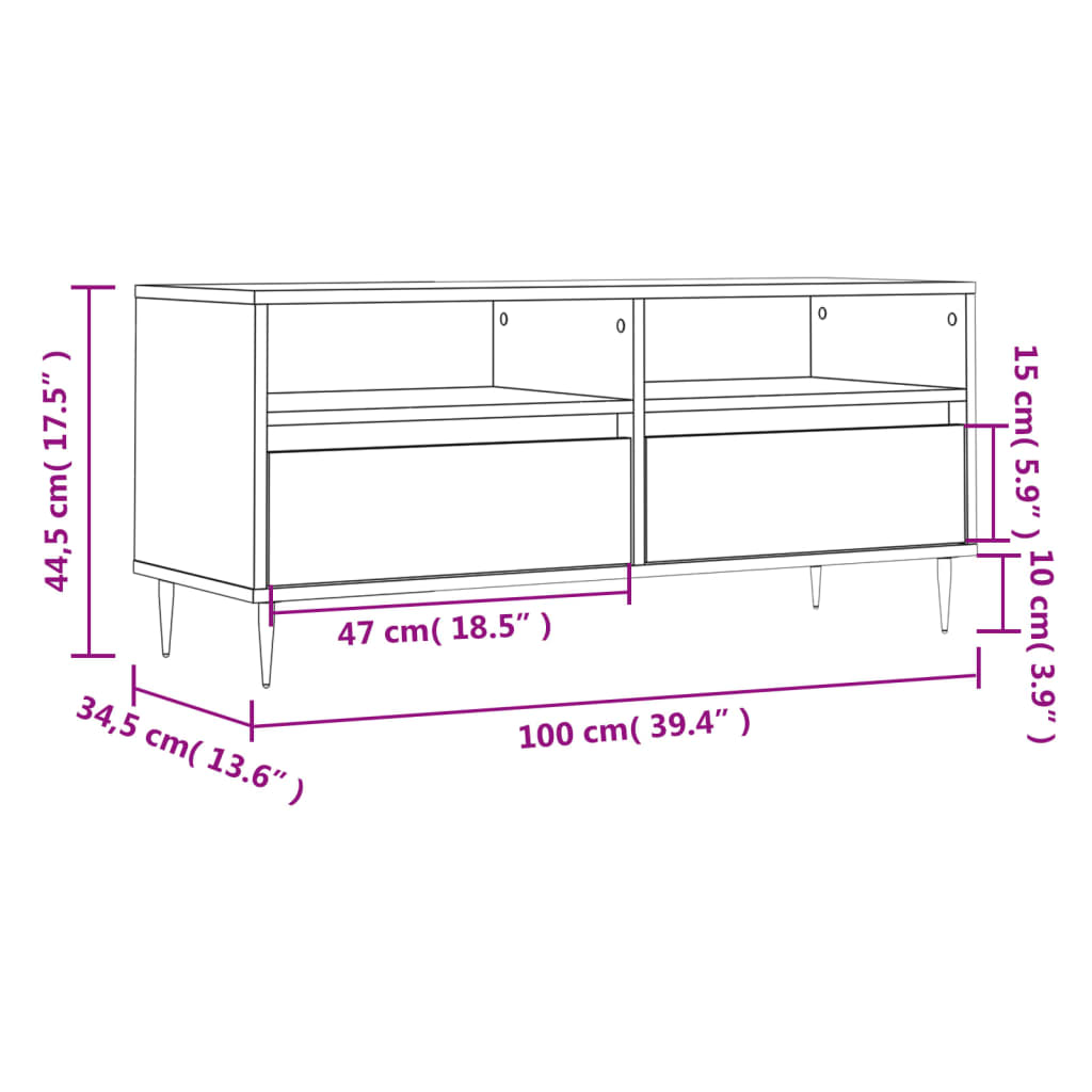 Meuble TV 100x34,5x44,5 cm en bois travaillé