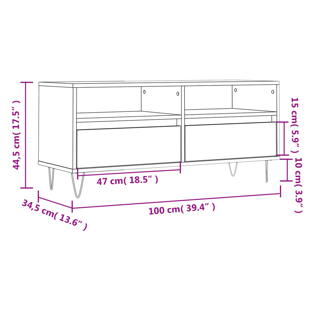 Tv-meubel 100x34,5x44,5 cm bewerkt hout eikenkleurig