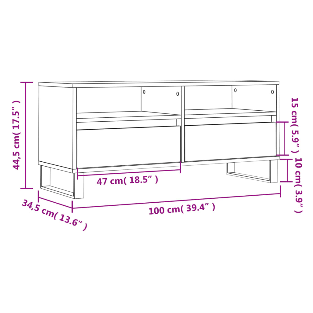 Meuble TV 100x34,5x44,5 cm en bois travaillé