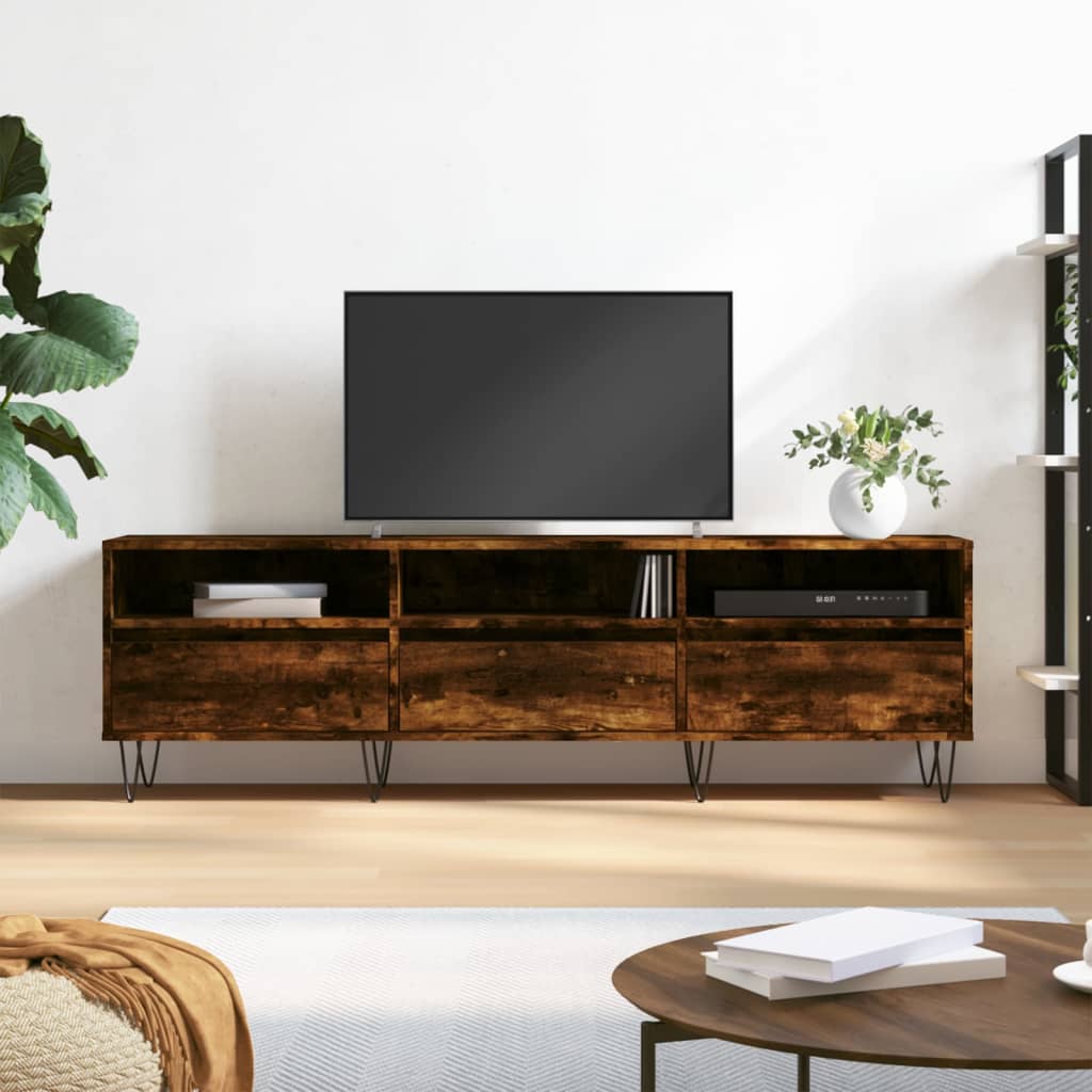 Meuble TV 150x30x44,5 cm ouvré en bois couleur chêne