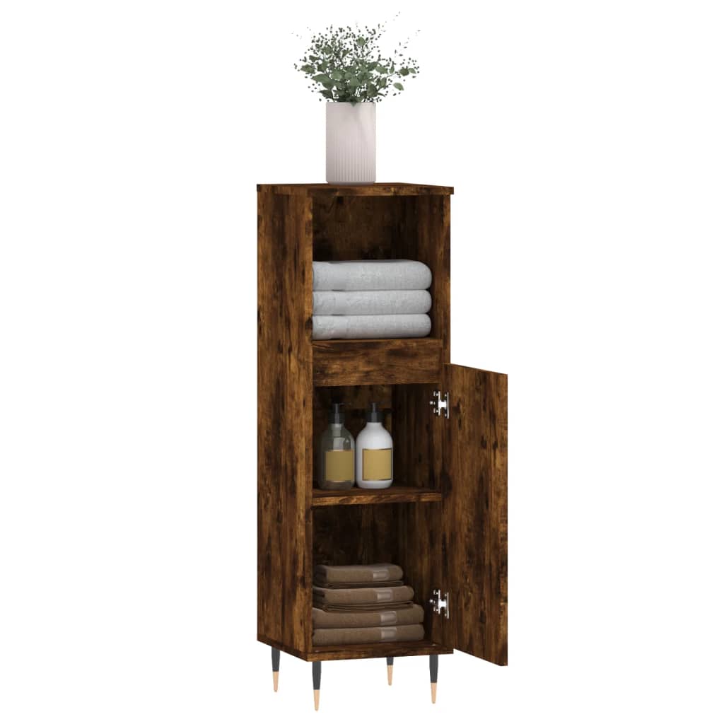 Meuble de salle de bain 30x30x100 cm bois fini couleur chêne