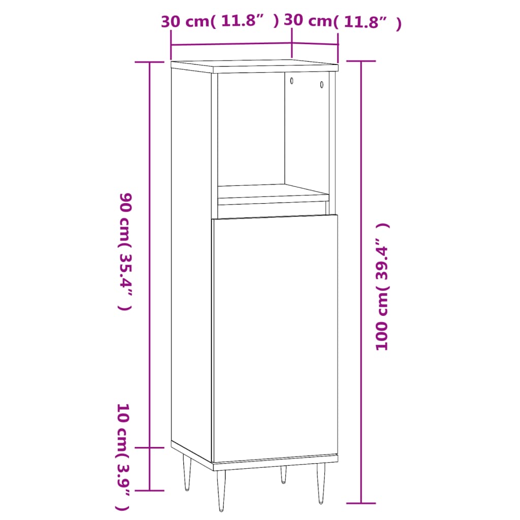 Meuble de salle de bain 30x30x100 cm bois fini couleur chêne