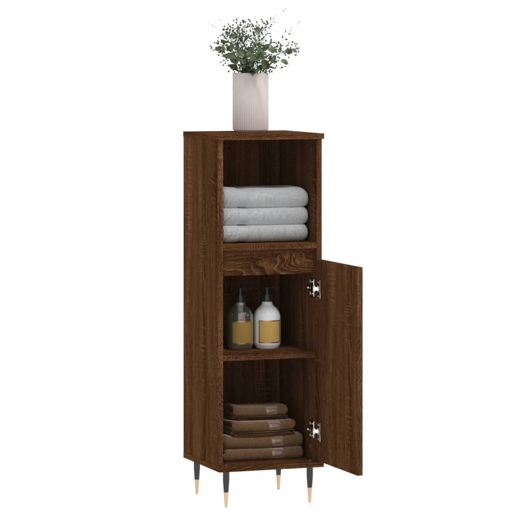 Meuble de salle de bain 30x30x100 cm bois fini couleur chêne