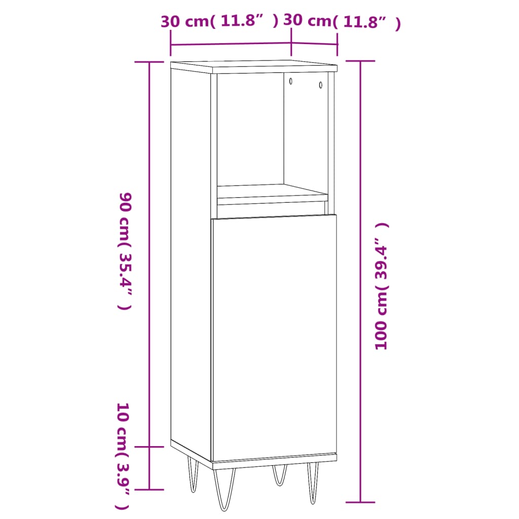 Meuble de salle de bain 30x30x100 cm en dérivé du bois