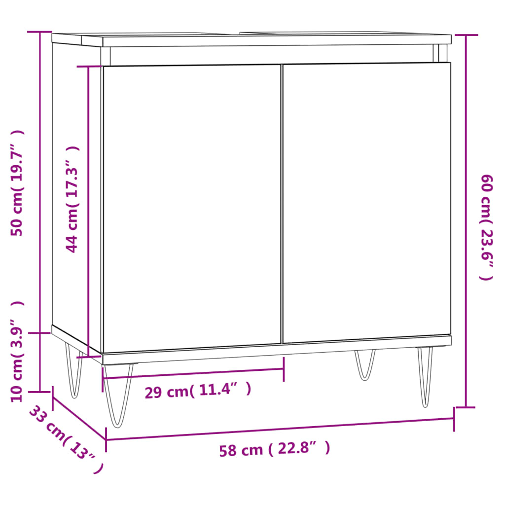 Badkamerkast 58x33x60 cm bewerkt hout bruin eikenkleur