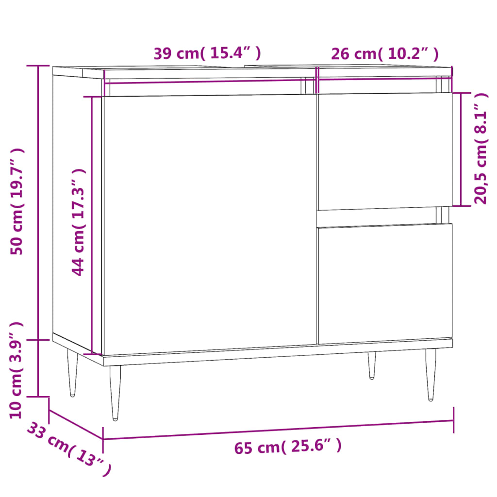 Badkamerkast 65x33x60 cm bewerkt hout eikenkleurig