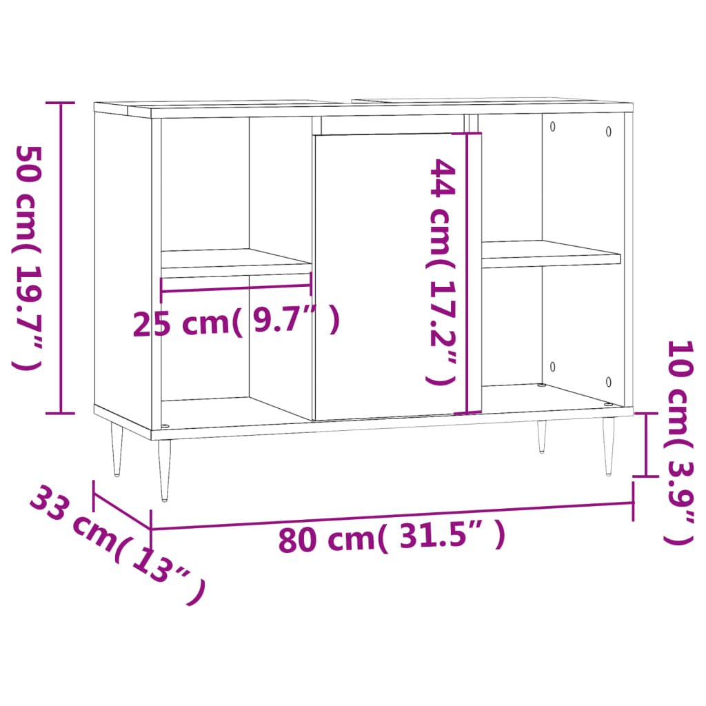 Meuble de salle de bain 80x33x60 cm bois fini