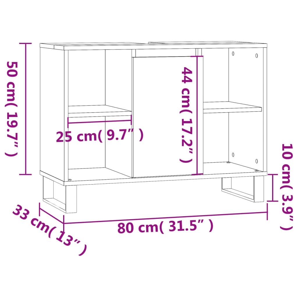 Badkamerkast 80x33x60 cm bewerkt hout