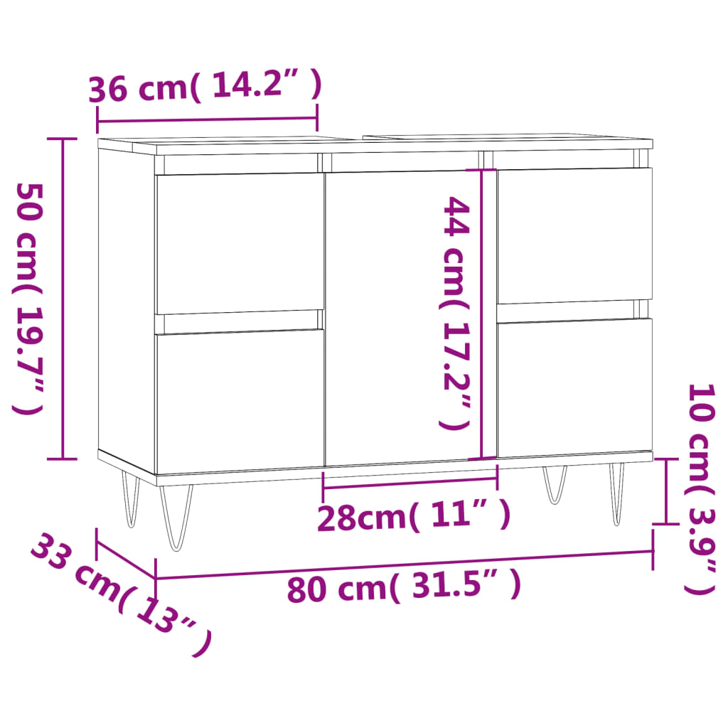 Meuble de salle de bain 80x33x60 cm bois fini