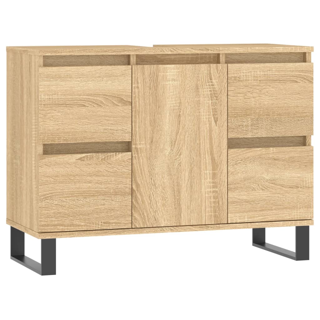 Badkamerkast 80x33x60 cm bewerkt hout eikenkleurig