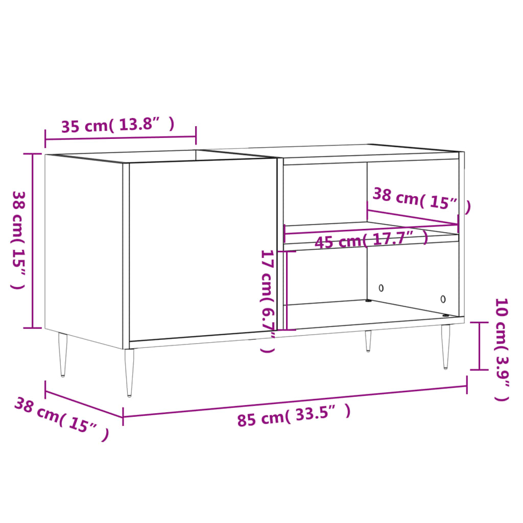 Meuble à disques 85x38x48 cm en bois travaillé