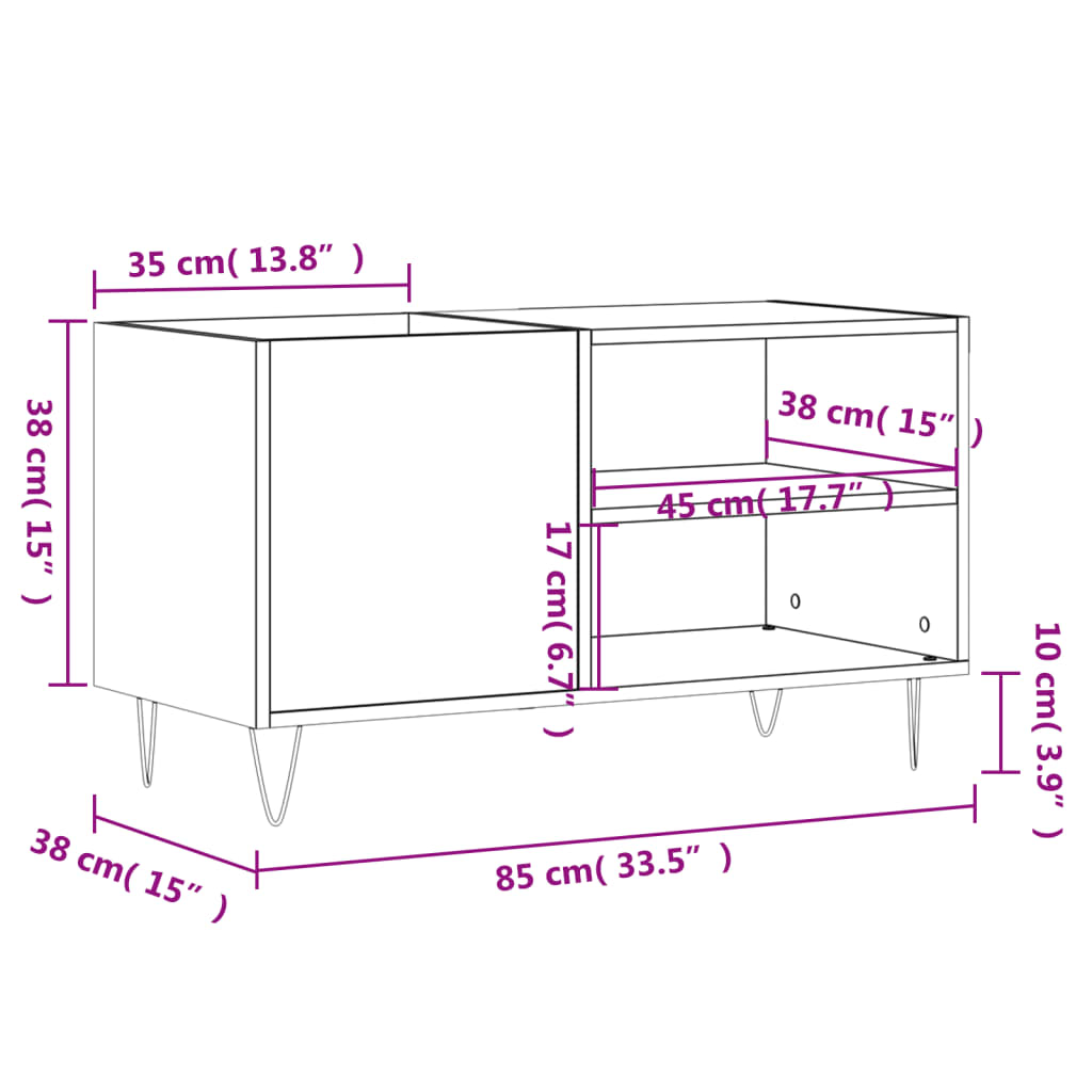 Platenkast 85x38x48 cm bewerkt hout eikenkleurig