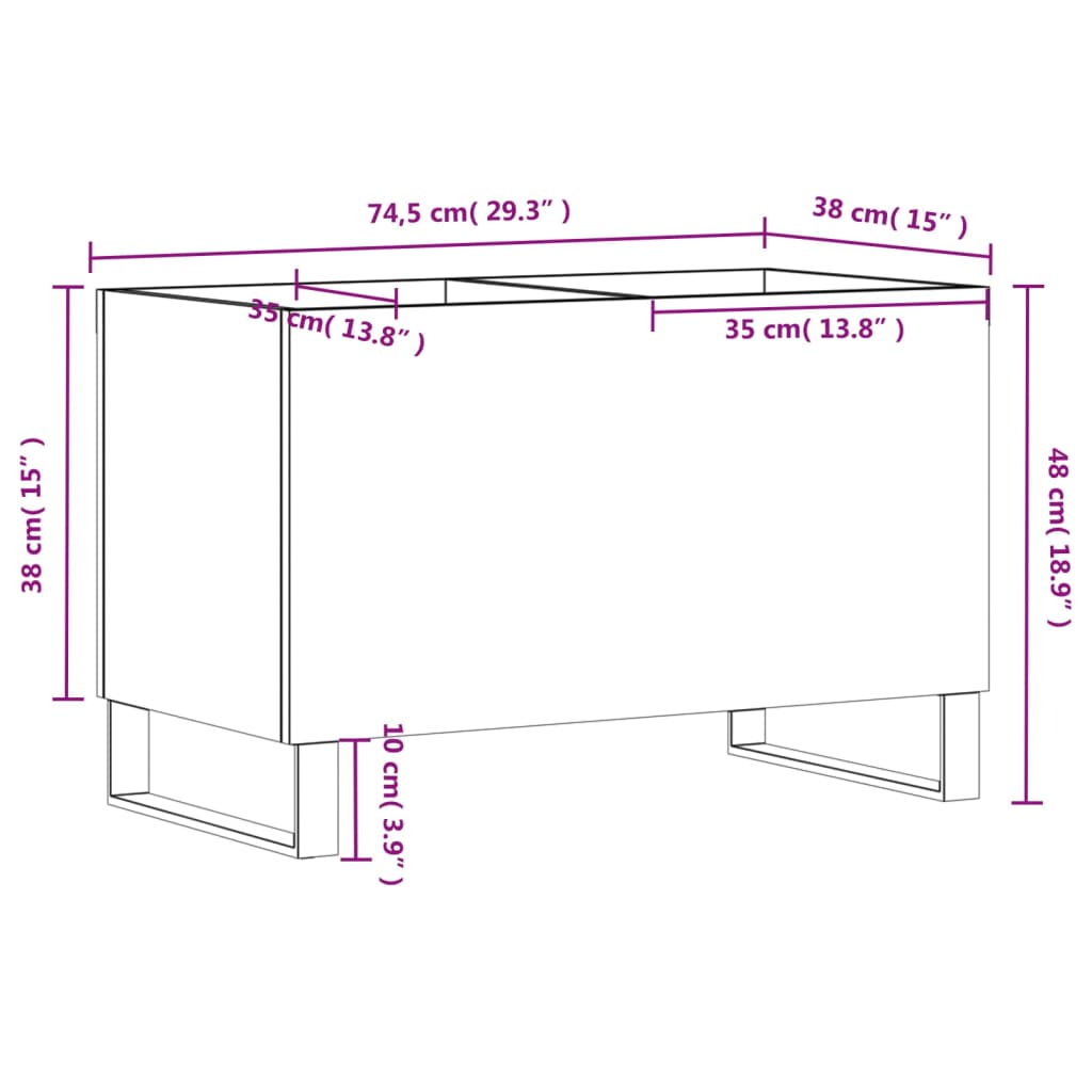 Platenkast 74,5x38x48 cm bewerkt hout