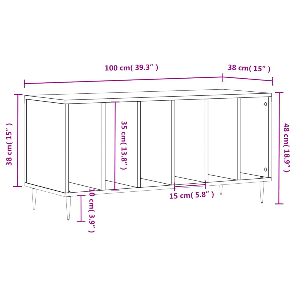 Meuble à disques 100x38x48 cm en bois travaillé