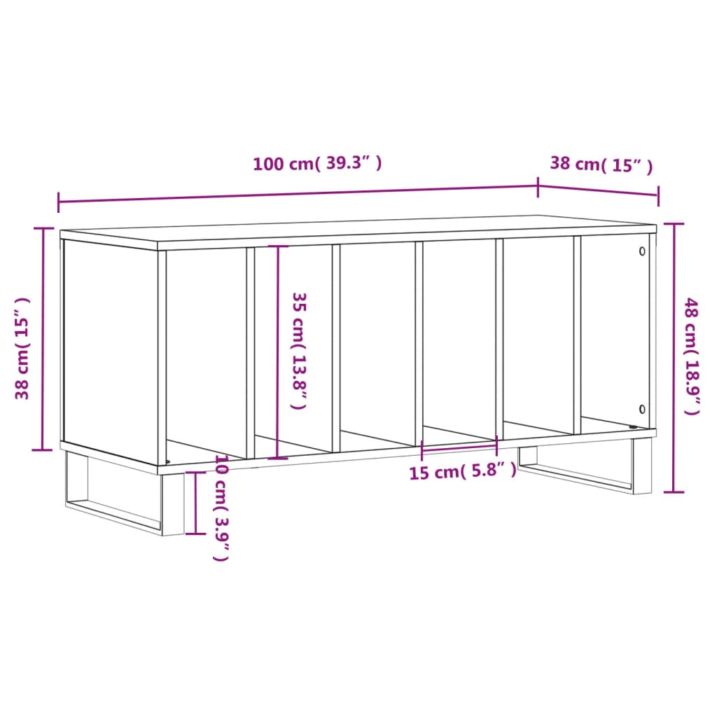 Meuble à disques 100x38x48 cm en bois travaillé