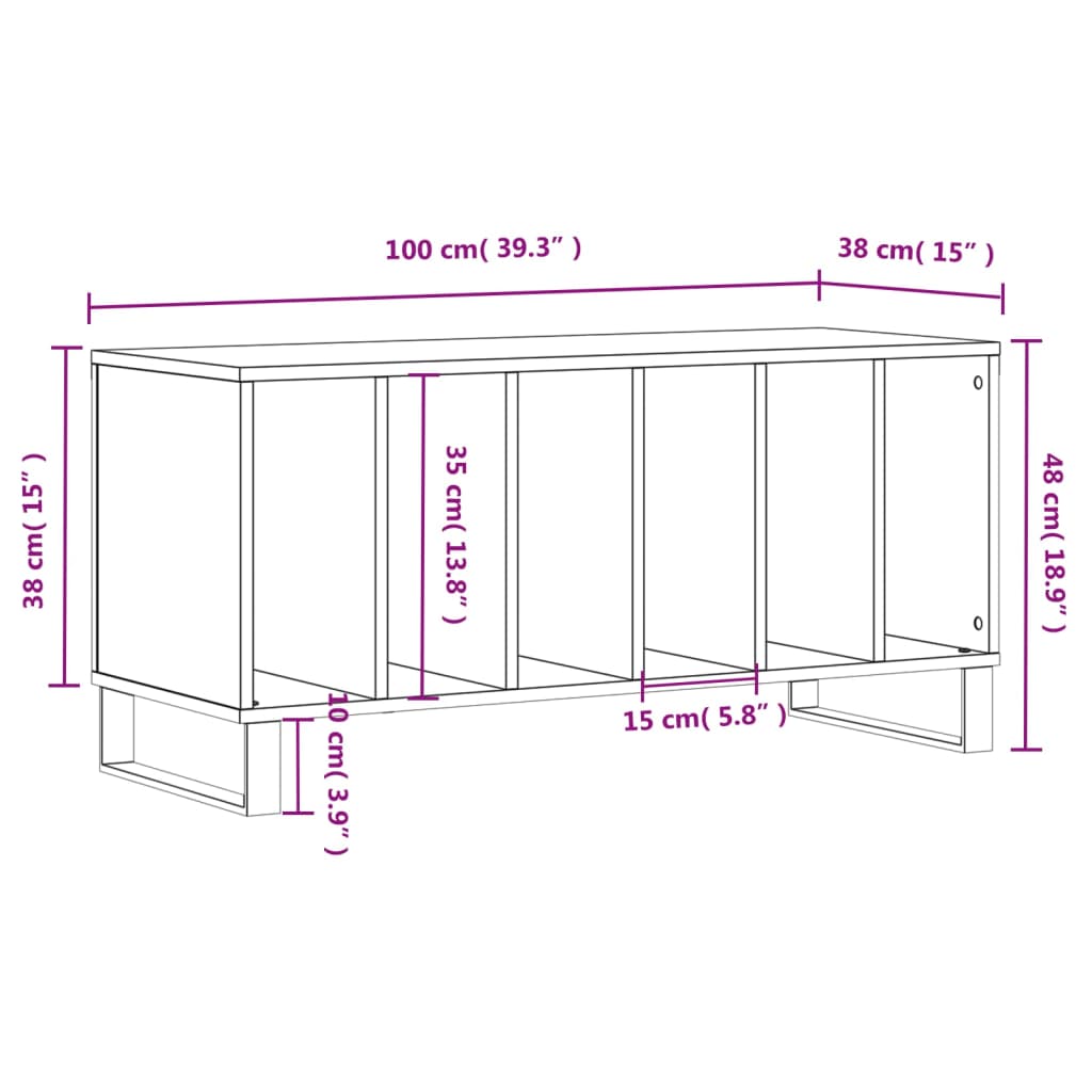 Meuble à disques 100x38x48 cm en bois travaillé