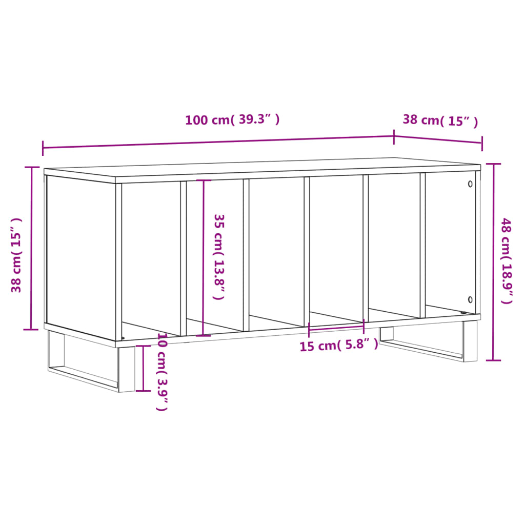 Meuble à disques 100x38x48 cm en bois travaillé