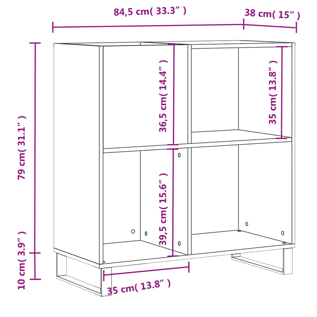 Platenkast 84,5x38x89 cm bewerkt hout eikenkleurig