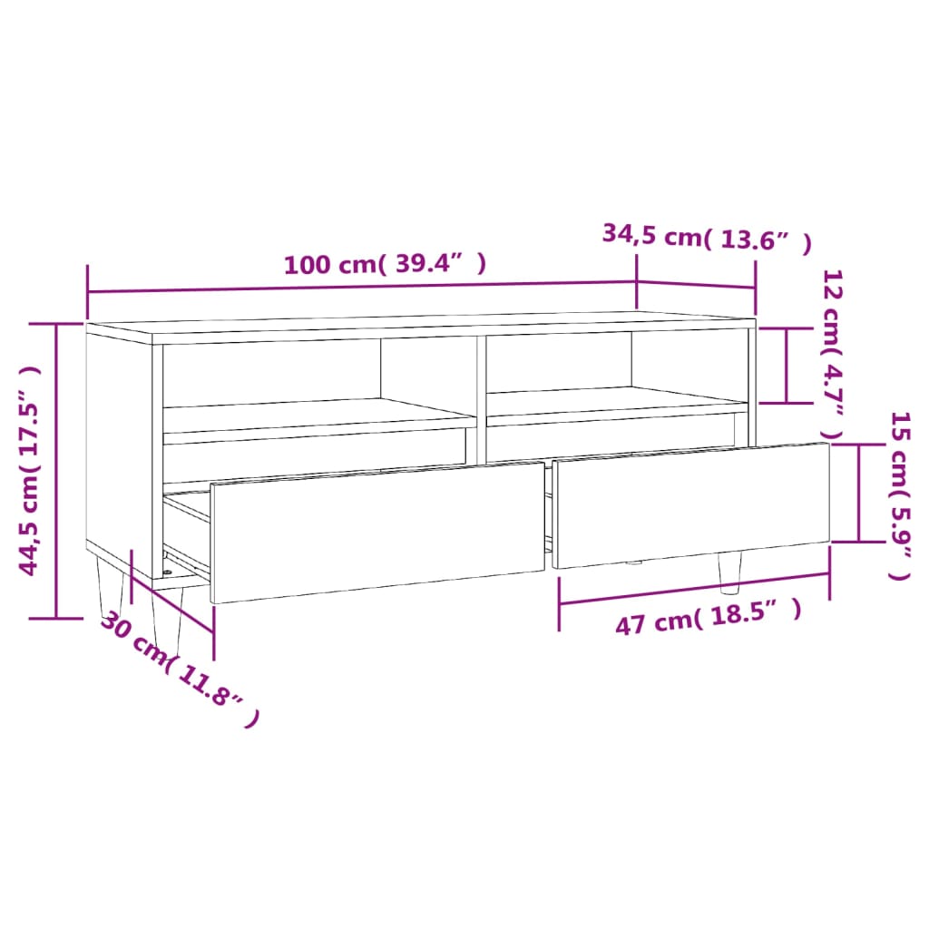 Meuble TV 100x34,5x44,5 cm en bois travaillé