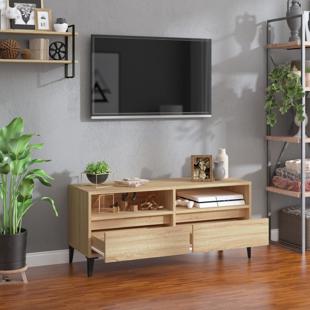 Meuble TV 150x30x44,5 cm ouvré en bois couleur chêne