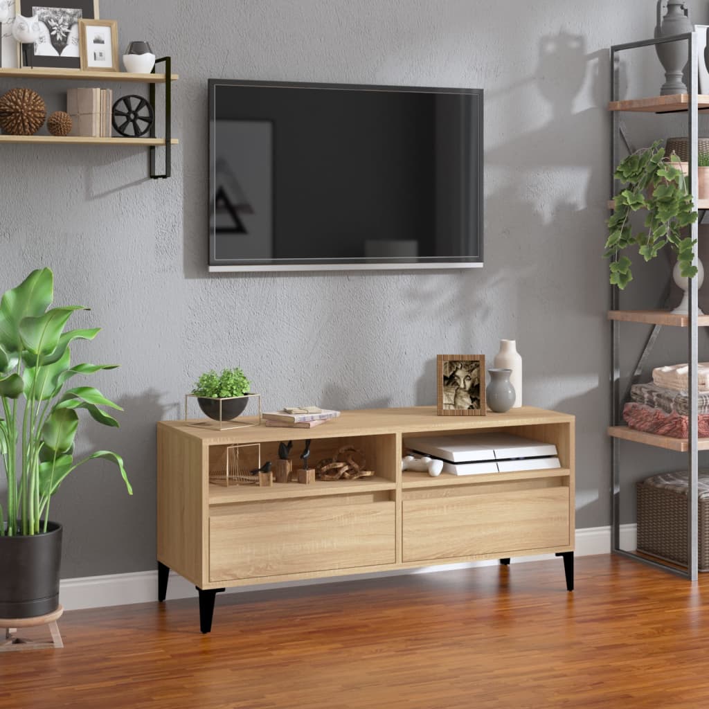 Meuble TV 150x30x44,5 cm ouvré en bois couleur chêne