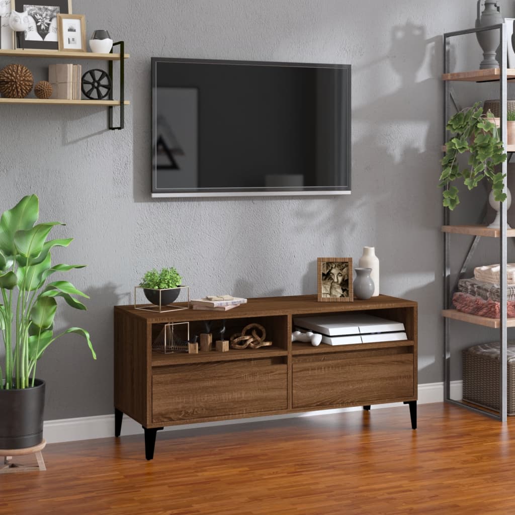 Meuble TV 150x30x44,5 cm ouvré en bois couleur chêne