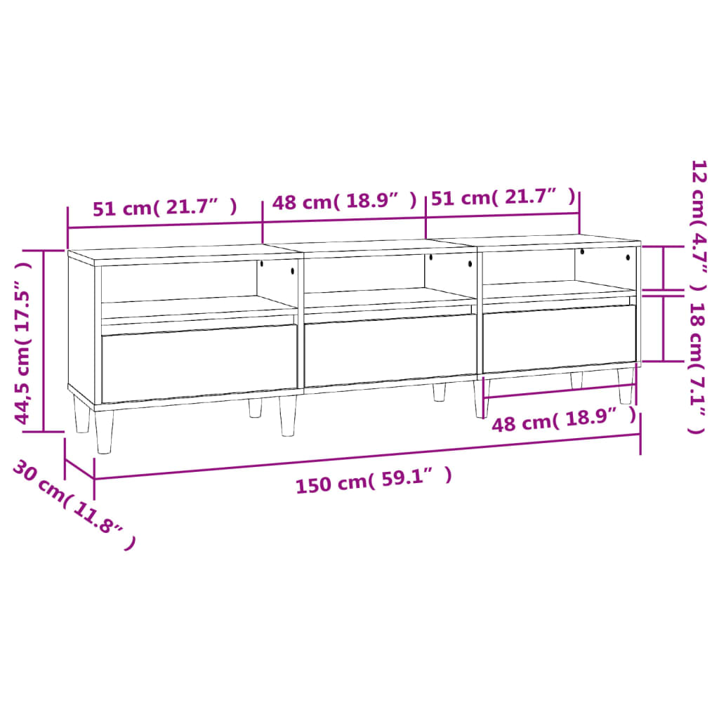 Meuble TV 100x34,5x44,5 cm en bois travaillé