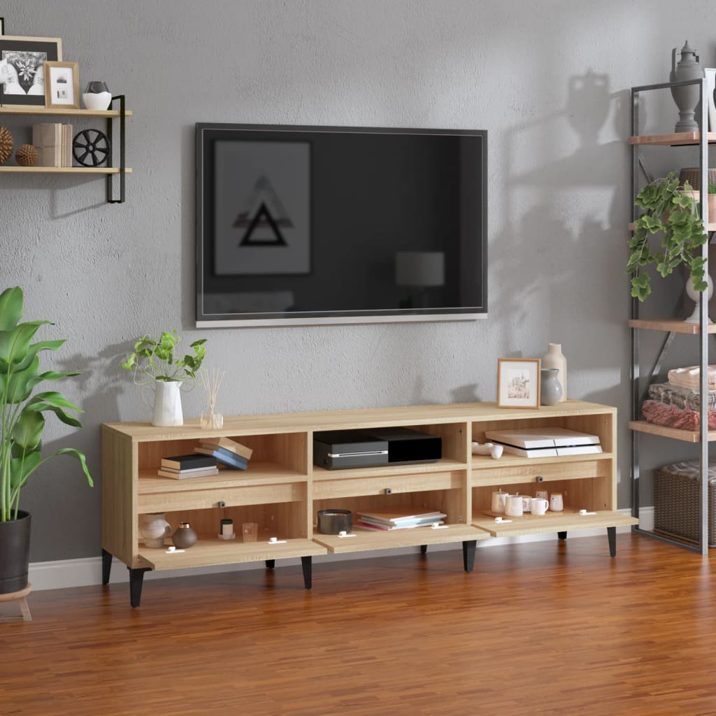 Meuble TV 150x30x44,5 cm ouvré en bois couleur chêne