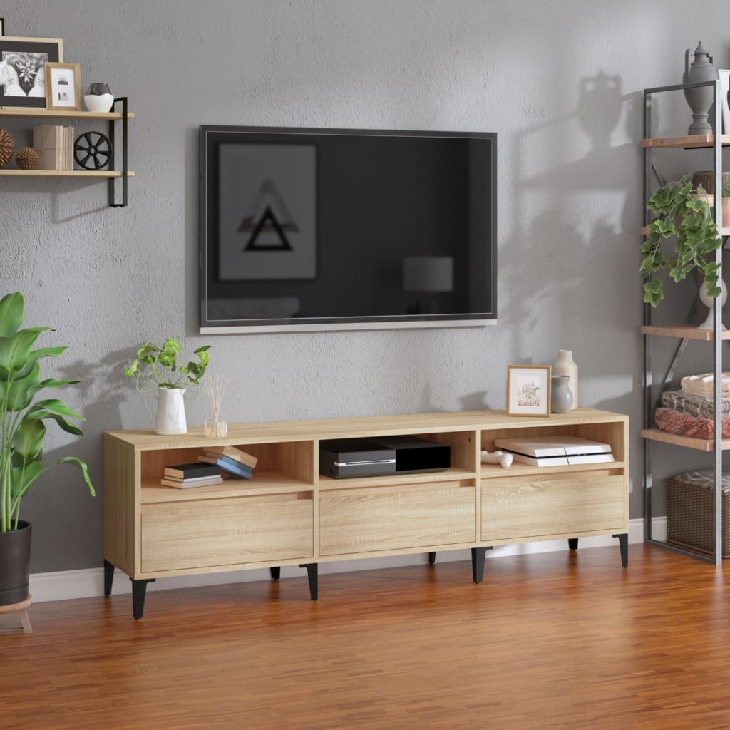 Meuble TV 150x30x44,5 cm ouvré en bois couleur chêne