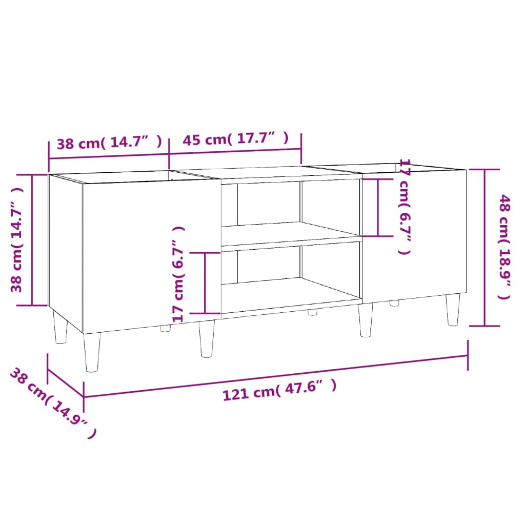 Platenkast 84,5x38x48 cm bewerkt hout oud houtkleurig