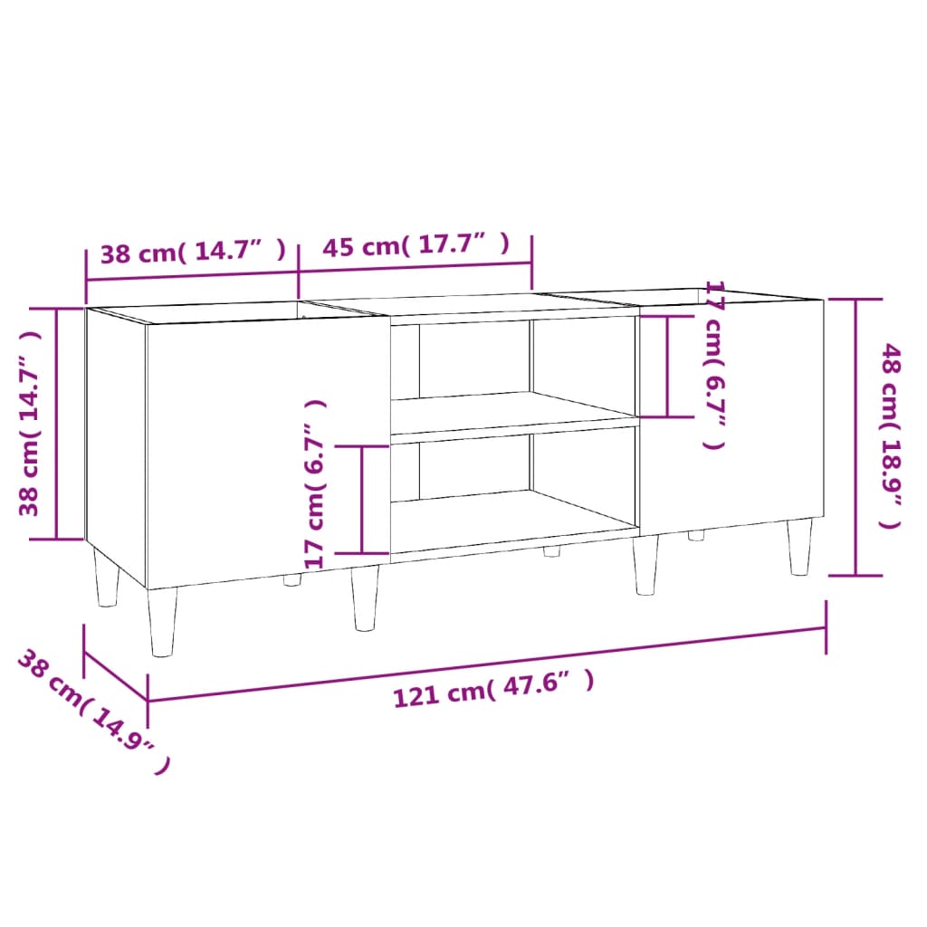 Platenkast 121x38x48 cm bewerkt hout eikenkleurig