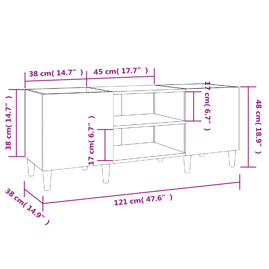 Platenkast 84,5x38x48 cm bewerkt hout oud houtkleurig