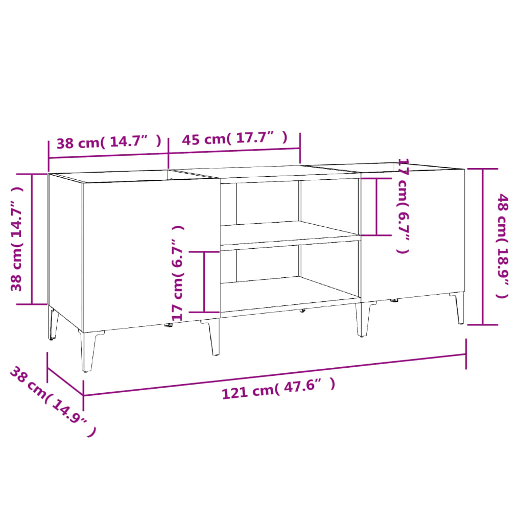 Platenkast 121x38x48 cm bewerkt hout eikenkleurig