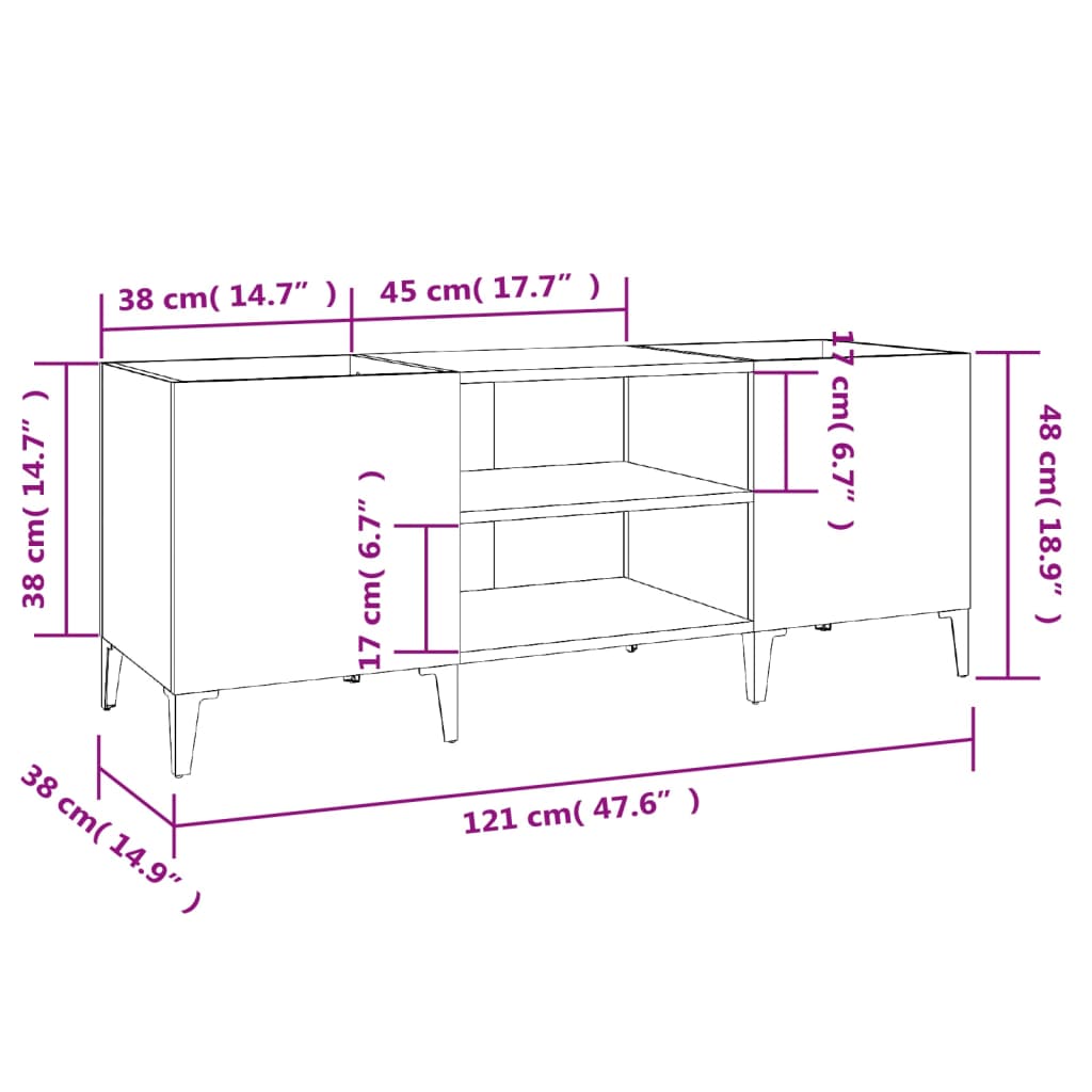 Platenkast 84,5x38x48 cm bewerkt hout artisanaal eikenkleur