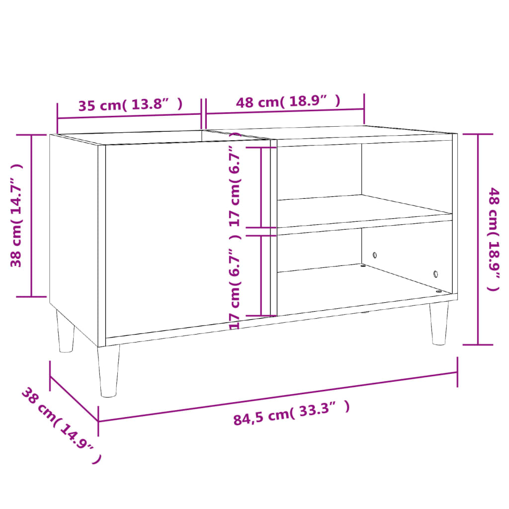 Platenkast 84,5x38x48 cm bewerkt hout oud houtkleurig