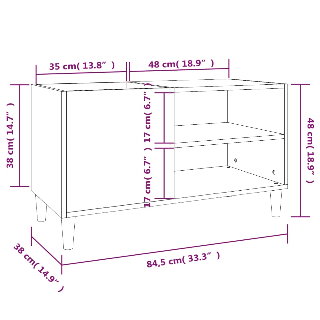 Platenkast 84,5x38x48 cm bewerkt hout artisanaal eikenkleur