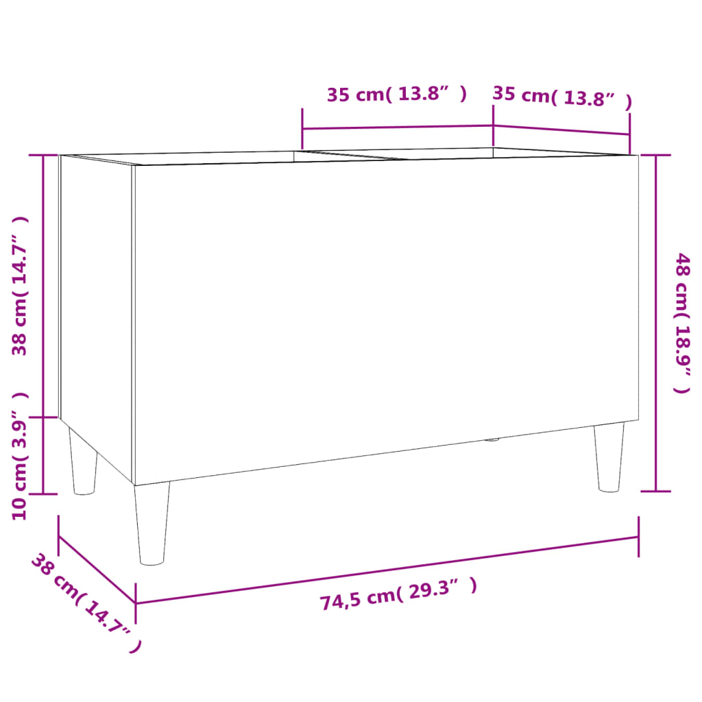 Platenkast 74,5x38x48 cm bewerkt hout eikenkleurig