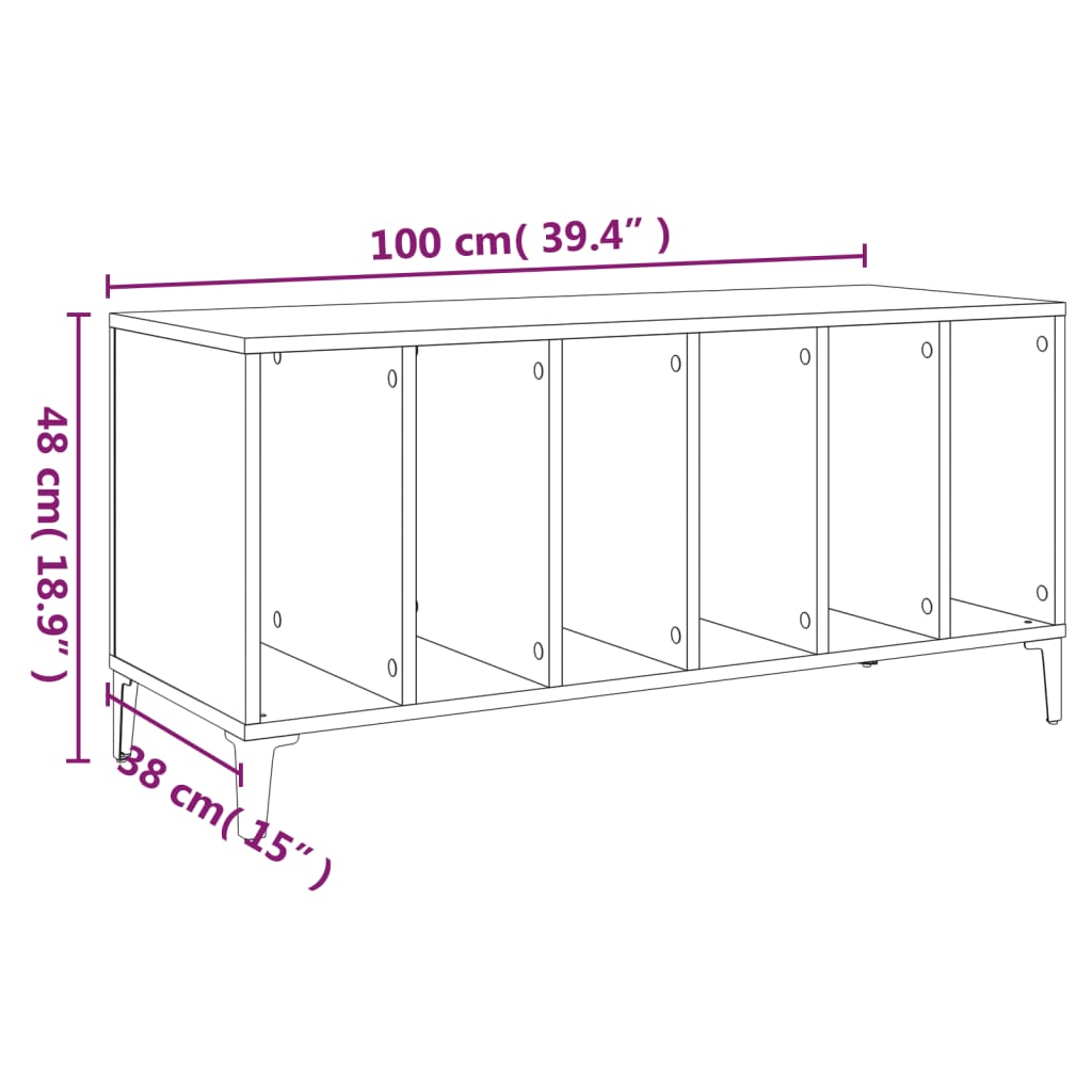 Platenkast 100x38x48 cm bewerkt hout eikenkleurig