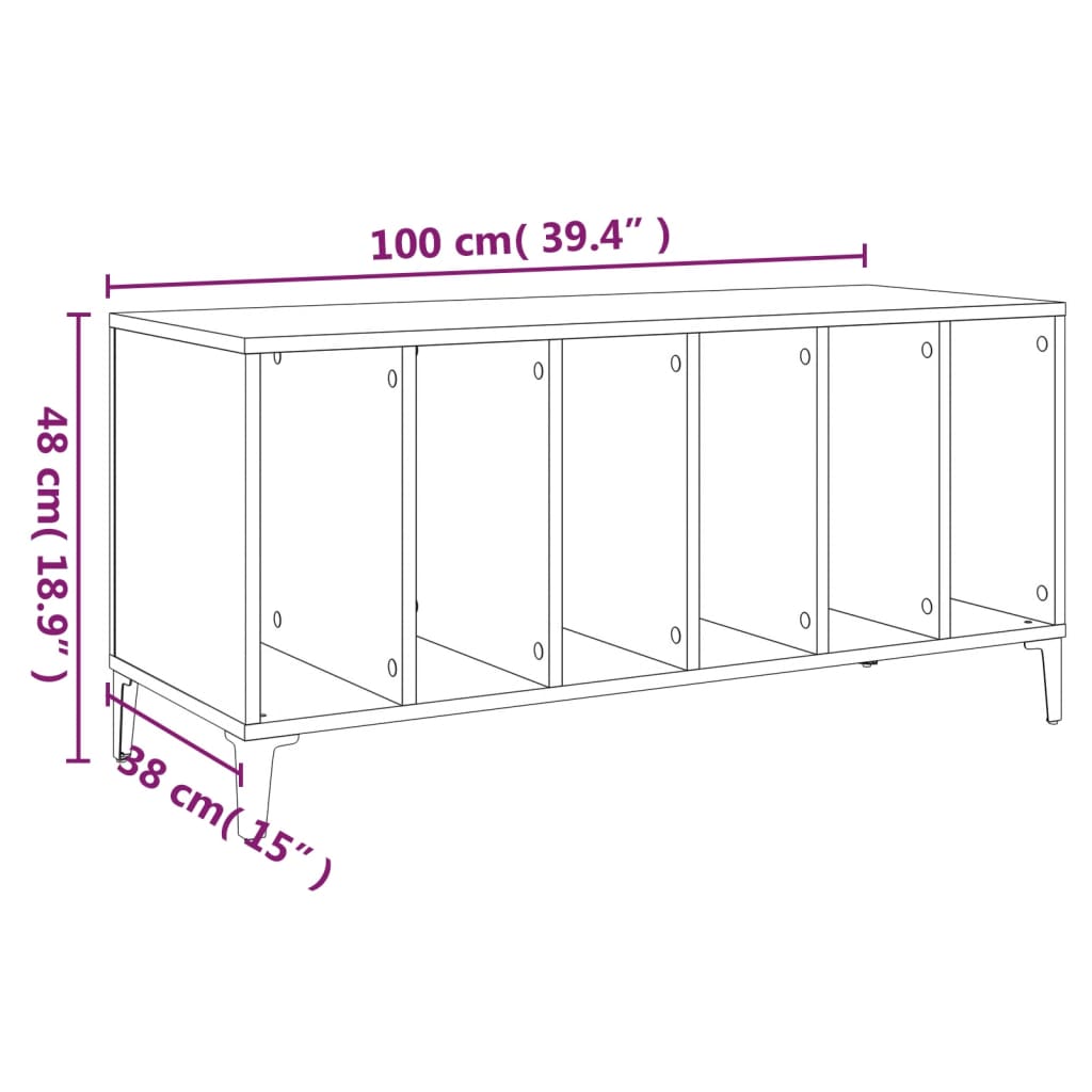 Platenkast 100x38x48 cm bewerkt hout eikenkleurig