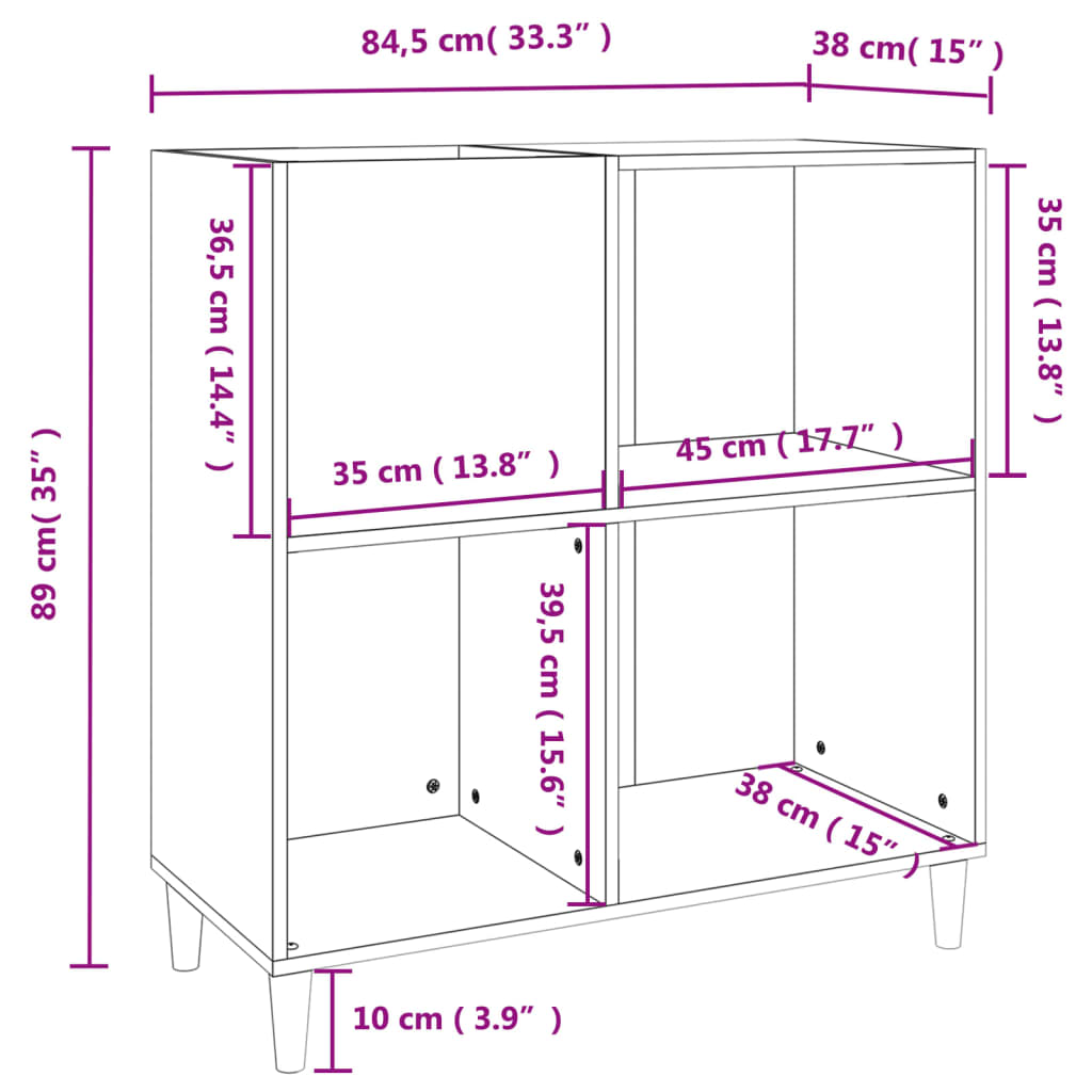 Platenkast 84,5x38x89 cm bewerkt hout