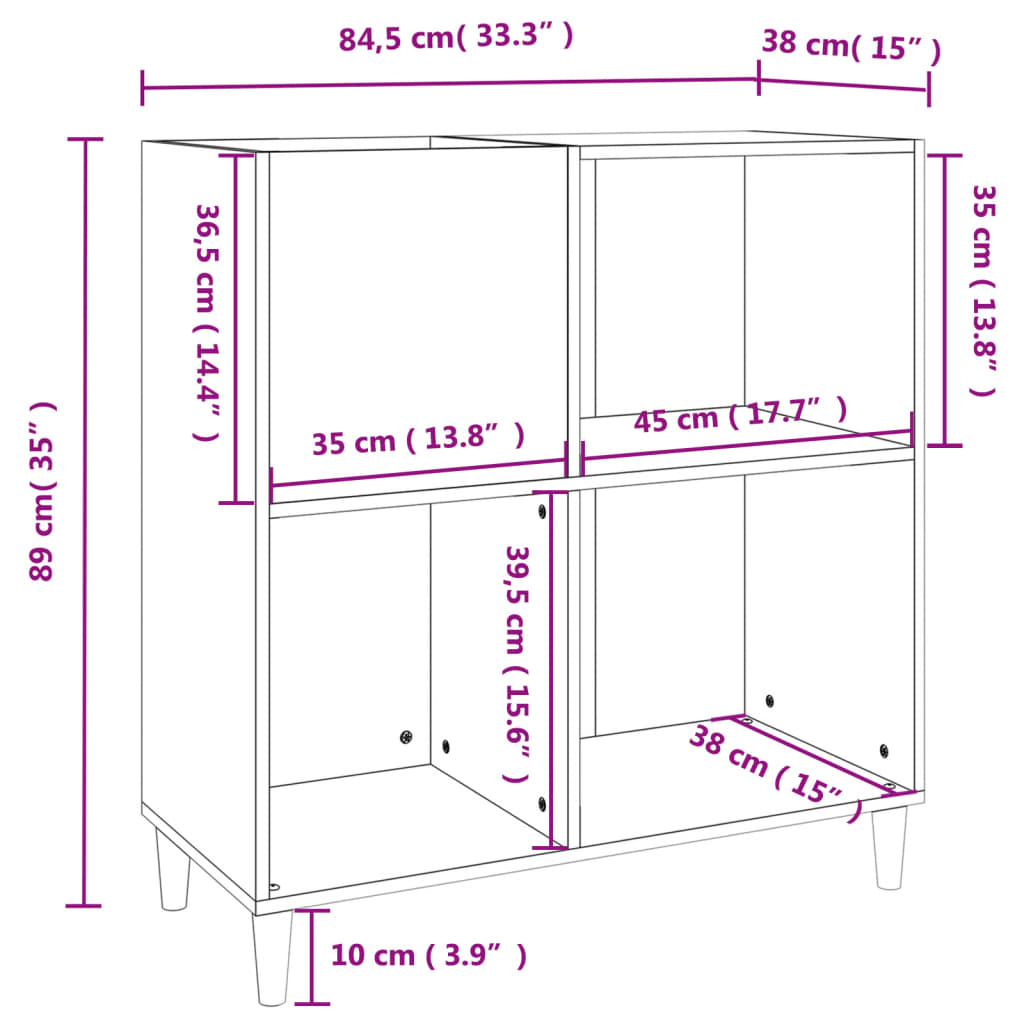 Platenkast 84,5x38x89 cm bewerkt hout