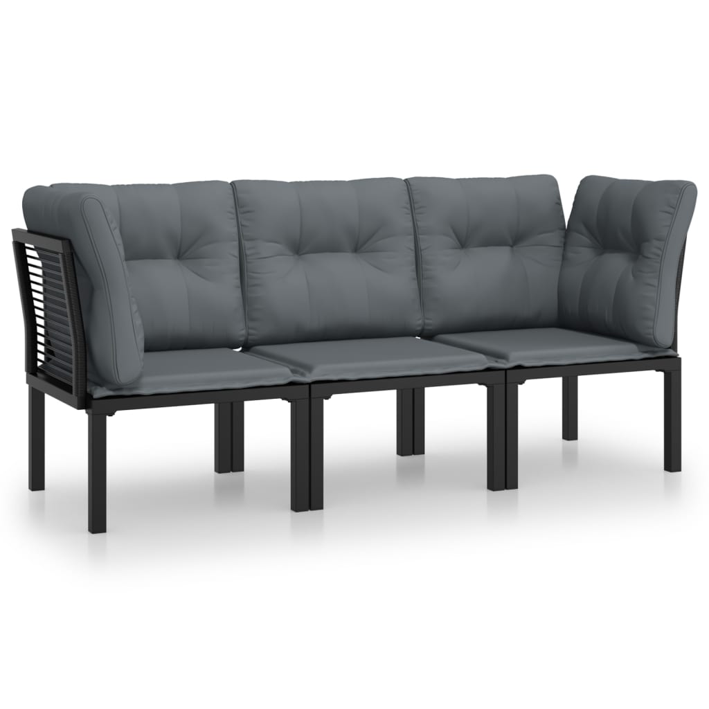 3-delige Loungeset met kussens poly rattan zwart en grijs