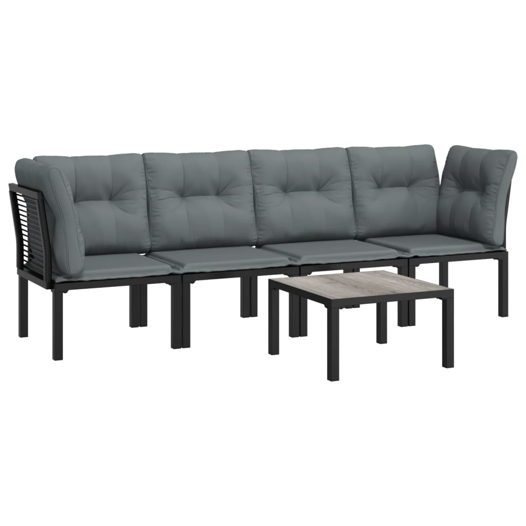 3-delige Loungeset met kussens poly rattan zwart en grijs