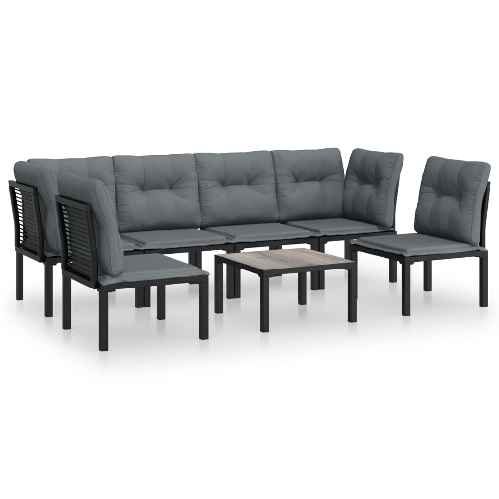 6-delige Loungeset poly rattan zwart en grijs