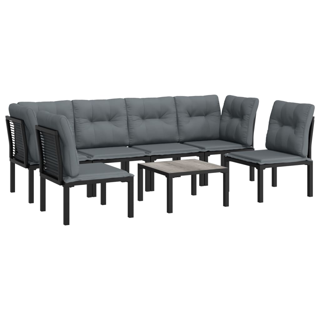 6-delige Loungeset poly rattan zwart en grijs