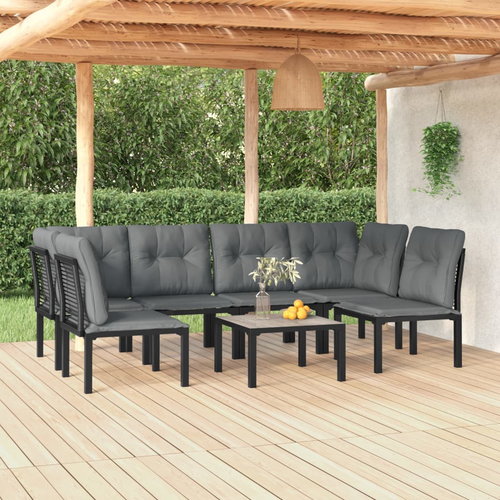 6-delige Loungeset poly rattan zwart en grijs